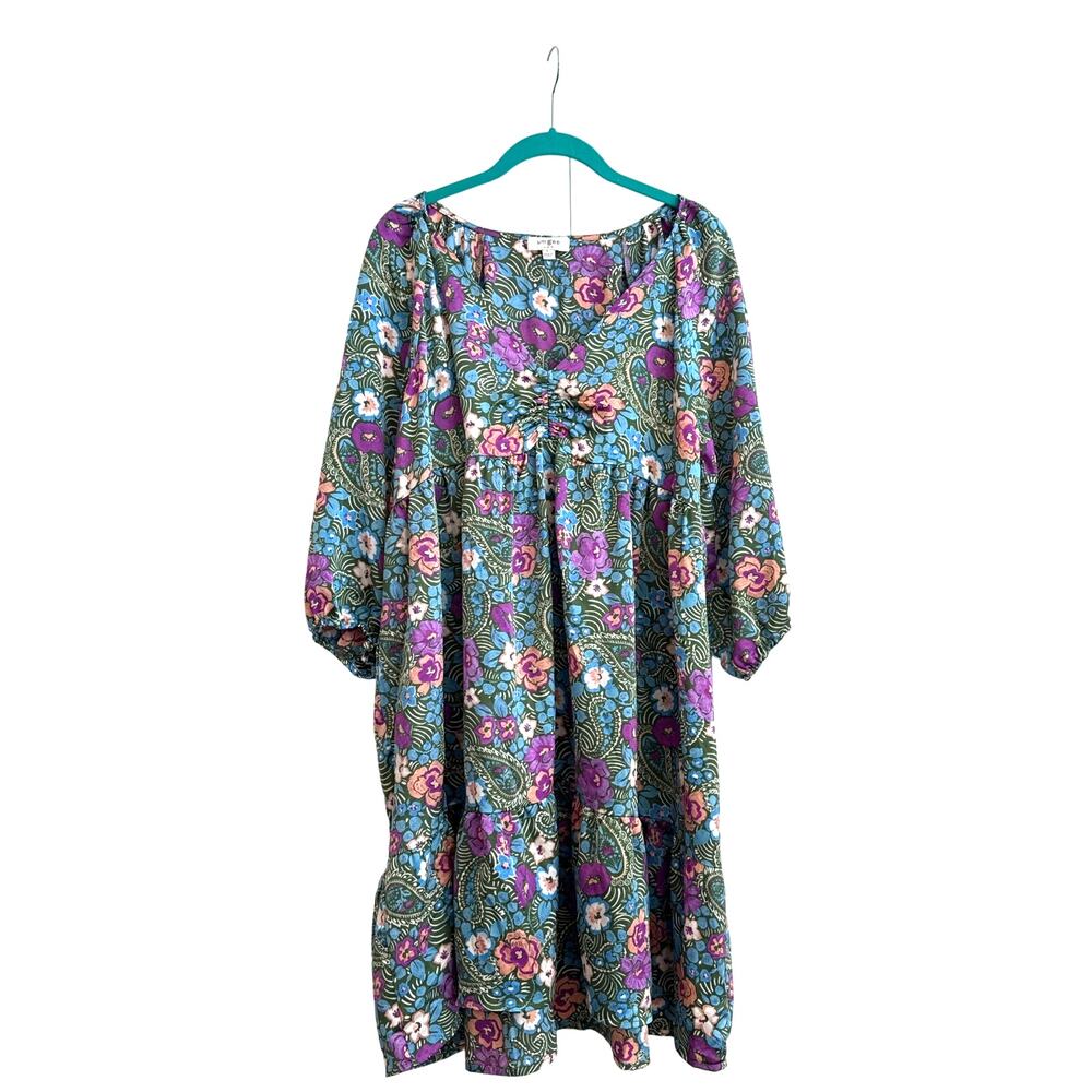 Umgee Multicolor Floral/ Paisley Knee Length Dress with Bishop Statement Sleeves
